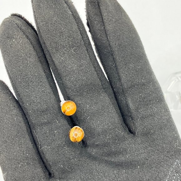 925 Sterling Silver posts Genuine Tiger Eye Earrings 925 Stamped on stem - Picture 2 of 7